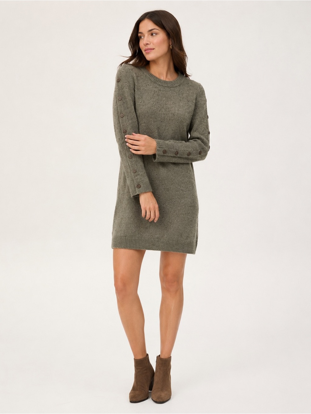 Madewell Donegal Button Sleeve Sweater Dress S Gray Green Wool Blend Mini